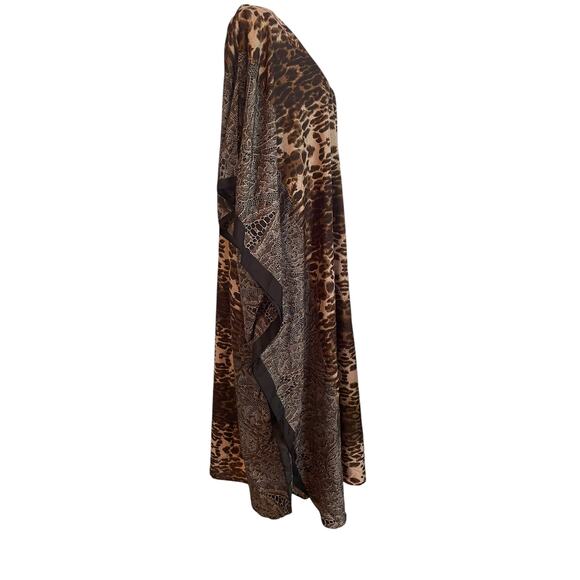 VTG Winlar Kaftan Maxi Muumuu Dress Animal Print Satin Mrs Roper Mob Wife OSFM - Picture 3 of 7